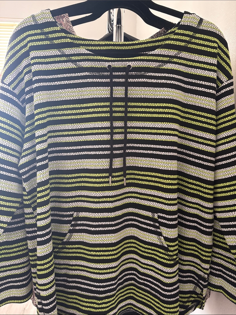 Ruby Rd. Black, White & Lime Striped Crewneck Pullover